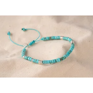 Turkuaz Doğal Taş - 925 Ayar Gümüşle Asansörlü Bileklik PB24818