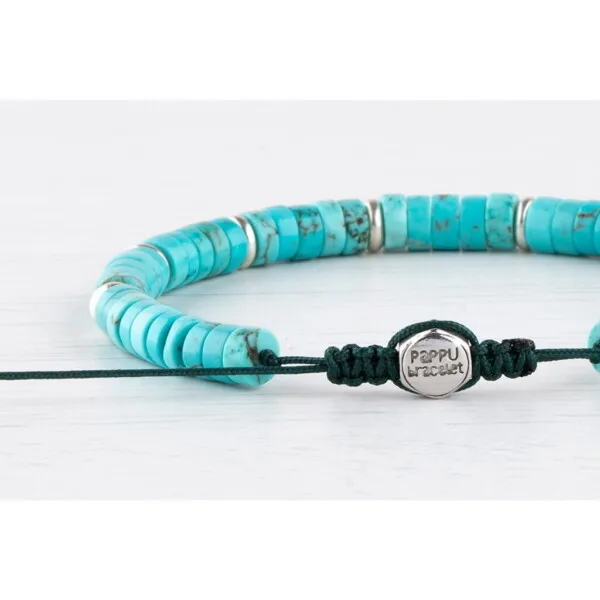 Turkuaz Taşı - 925 Gümüş - Paraşüt İpi Yosun Yeşili Bileklik