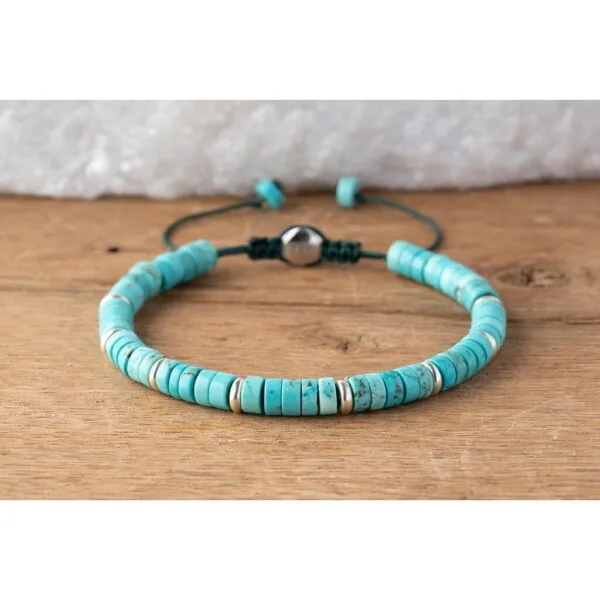 Turkuaz Taşı - 925 Gümüş - Paraşüt İpi Yosun Yeşili Bileklik