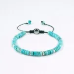 Turkuaz Taşı - 925 Gümüş - Paraşüt İpi Yosun Yeşili Bileklik PB23711