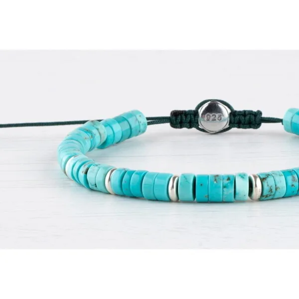 Turkuaz Taşı - 925 Gümüş - Paraşüt İpi Yosun Yeşili Bileklik