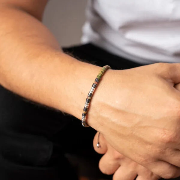 Unakit – Hematit Taşı – 925 Ayar Gümüş Bileklik – Rondela